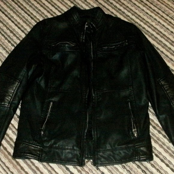 XRAY Jeans Black Faux Leather Fitted Moto Jacket Soft Fleece Lining men size M - Picture 2 of 4